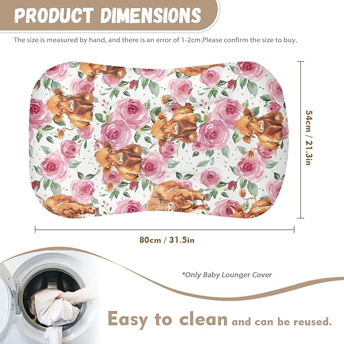 Rose Highland Cattle Baby Crib Cover Infant Lounger Pillows Snuggle Nest Baby Lounger Newborn Lounger Pillow for Infants Travel Holiday