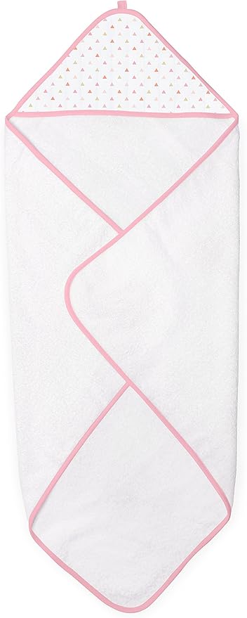 SwaddleDesigns Cotton Terry Baby Hooded Towel, Tiny Triangle Shimmer, Pink