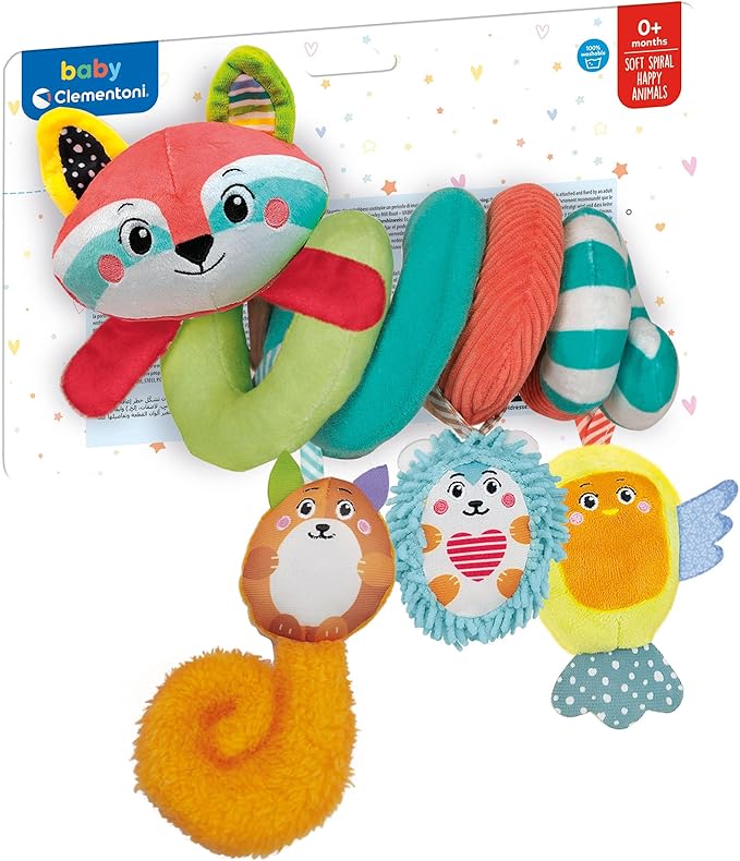 Clementoni - Spiral Baby Stroller, Soft Spiral Happy Animals, Baby for You, 17909 Soft Toy