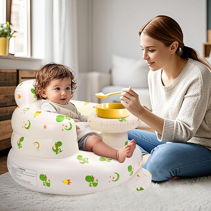 Inflatable Baby Seat for 3-36 Months, Back Support, Built-in Air Pump, Learning to Sit, Blow Up Floor Seat with Tray
