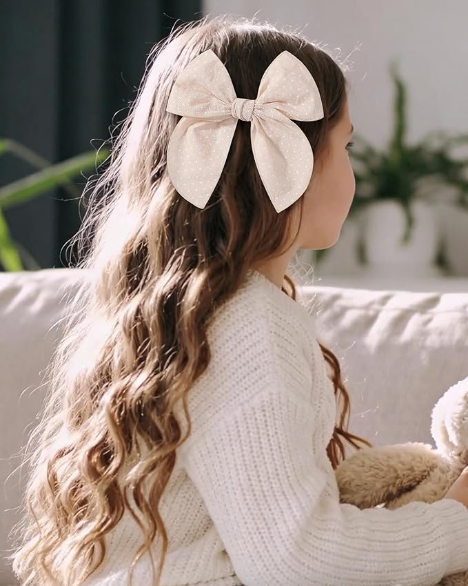 doboi 8PCS Baby Girls Hair Clips Fable Hair Bows Cotton Linen Bows for Girls Hair Accessories for Baby Girl Toddlers Kids-Yellow