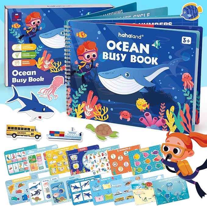 hahaland Busy Book for Toddlers 3-5 - Preschool Learning Activities Toys for Toddlers 3 Year Old - Montessori Toys for 3 Year Old - 27 Pages 15 Educational Concepts