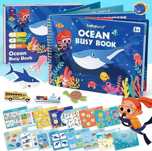 hahaland Busy Book for Toddlers 3-5 - Preschool Learning Activities Toys for Toddlers 3 Year Old - Montessori Toys for 3 Year Old - 27 Pages 15 Educational Concepts