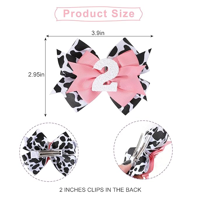 Cow Print Bow Headband - Pink, Baby Girl 2nd Birthday Party Decorations, Farm Animal Themed Headband