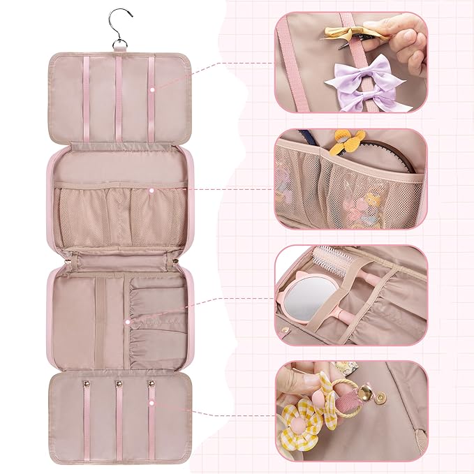 Fasrom Hair Accessories Organizer for Girls, Hanging Hair Bow Storage Bag for Kids Hair Clips, Headband, Hair Ties and Scrunchies Holder, Pink (Empty Bag)