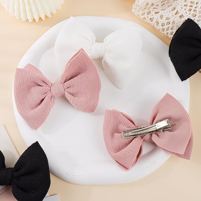 Baby Girls Hair 3'' Bows Clips Set Handmade Bow Hair Clips Hair Accessories Alligator Clip for Babies Infant Toddlers Little Kids 6 PCS Black White Pink