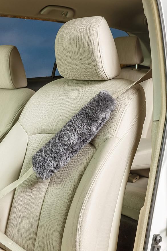 Engel Worldwide Twin Pack! Soft, Comfortable Universal Fitting Genuine Merino Sheepskin Seat Belt Shoulder Cover Pads for Adults, Children, Youth. Multiple Colors Available (Pewter)