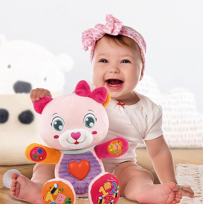 Clementoni - Cute Bear Stuffed Animals Interactive Early Childhood Educational 6 Months Baby Doll Music Lights and Sounds Battery Powered Italian 17964 Multi-Coloured