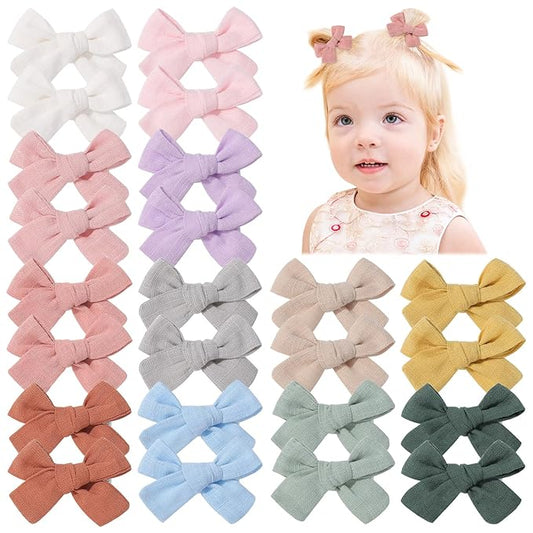 jollybows Mini Lined Hair Clips Bows for Babies, Infants, Toddlers, Girls and Teens - 24pcs 2" Tiny Barrettes