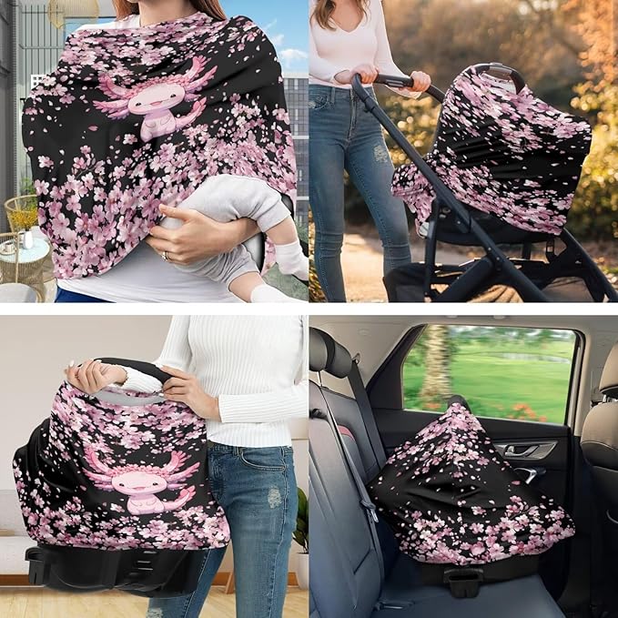 Axolotl Baby Carseat Canopy Stretchy Carrier Covers for Stroller/Shopping Cart Nursing Pillow Cover for Baby Boy Girl Newborn 2PCS Cherry Blossom