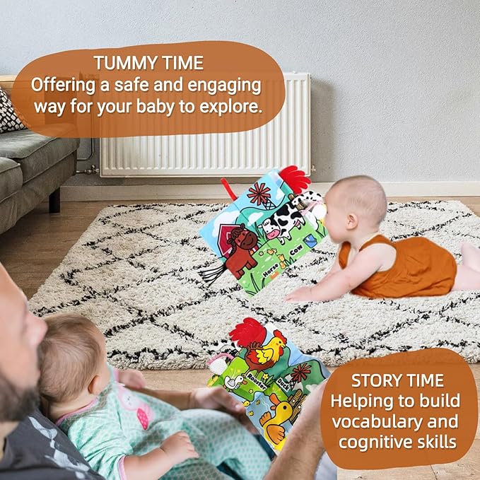 Sensory Baby Books 0-6 Months, Tummy Time Soft Cloth Baby Toys 0-3-4-5-6-7-8-9 6-12 Month Old, Newborn Infant Boy Essentials Gifts Travel Toy Touch and Feel Crinkle Busy Book for Babies Girl