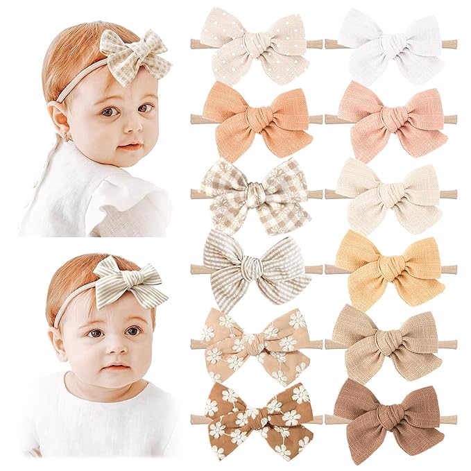 Niceye Baby Girl Bows and Headbands, Stretchy Nylon Hairbands Hair Bows for Newborns, Infants, Toddlers - Handmade Baby Hair Accessories for Girls