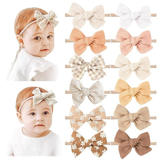 Niceye Baby Girl Bows and Headbands, Stretchy Nylon Hairbands Hair Bows for Newborns, Infants, Toddlers - Handmade Baby Hair Accessories for Girls
