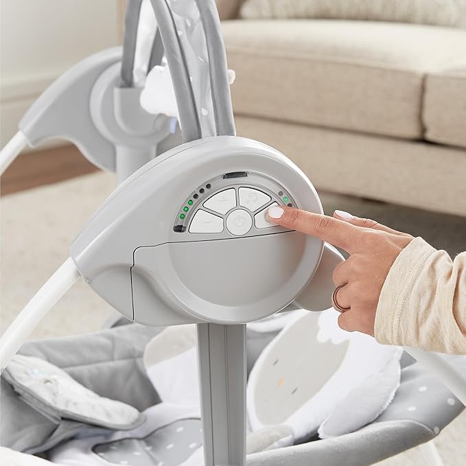 Ingenuity Comfort 2 Go Compact Portable 6-Speed Cushioned Baby Swing with Music, Folds Easy, 0-9 Months 6-20 lbs (Cuddle Lamb)