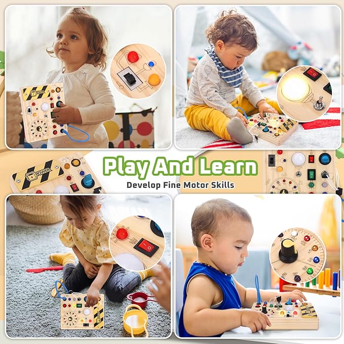 Grarain Toddler Toys Clock Busy Board with Led Light, Preschool Learning Activities Sensory Toys for Toddlers,Montessoti Toys for 1 2 3 Year Old