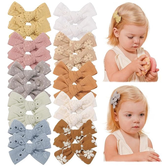 jollybows 20pcs Mini Fully Lined Hair Clips and Bows for Girls, Infants, Toddlers, Kids, and Teens - 2" Tiny Barrettes for Fine Hair