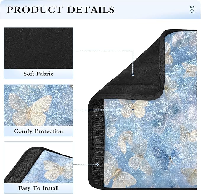 2 Pack Seatbelt Covers Seat Belt Cover Pad for Adults Boys Girls Car Seat Strap Covers Pads Cushion Universal Shoulder Strap Pad Protector for Backpack Camera Bag 6.5 Inch Sky Blue and White Butterfli