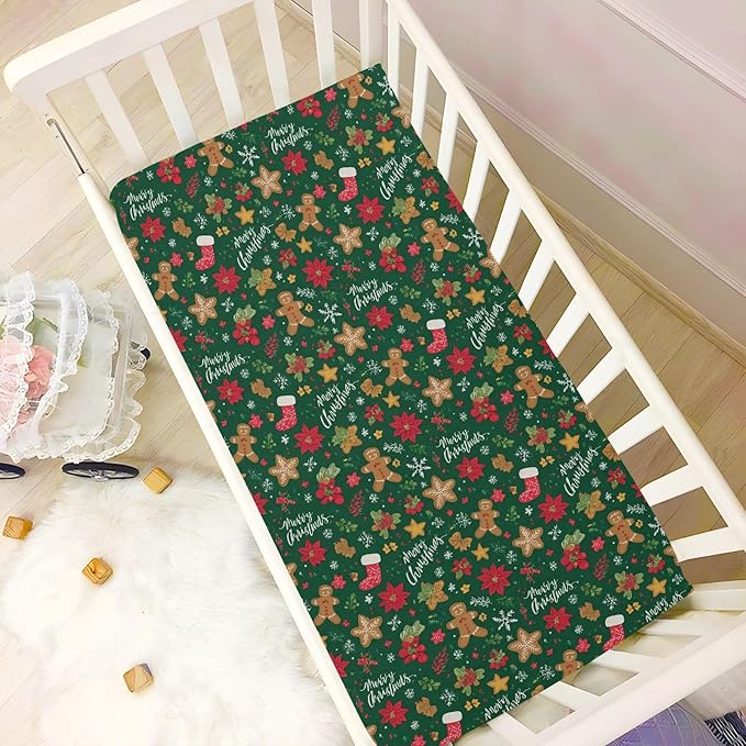Baby Crib Sheet Green Christmas Crib Mattress for Boys and Girls Playard Sheet Soft Breathable Fitted Baby Mattress Cover 52x28in