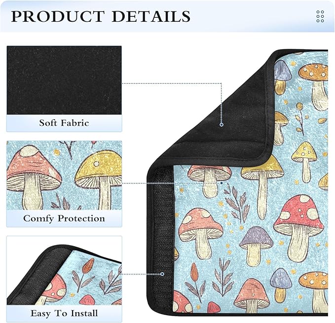 CHIFIGNO Pack of 2 Seat Belt Covers Cute Cartoon Mushrooms Seat Belt Cushion Cover Soft Shoulder Strap Covers Protect Your Neck and Shoulder