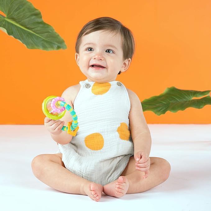 Bright Starts Baby Toy, Grab & Spin Rattle & BPA-Free Teether (3 Months+) + Oball Shaker Rattle (Newborn+)