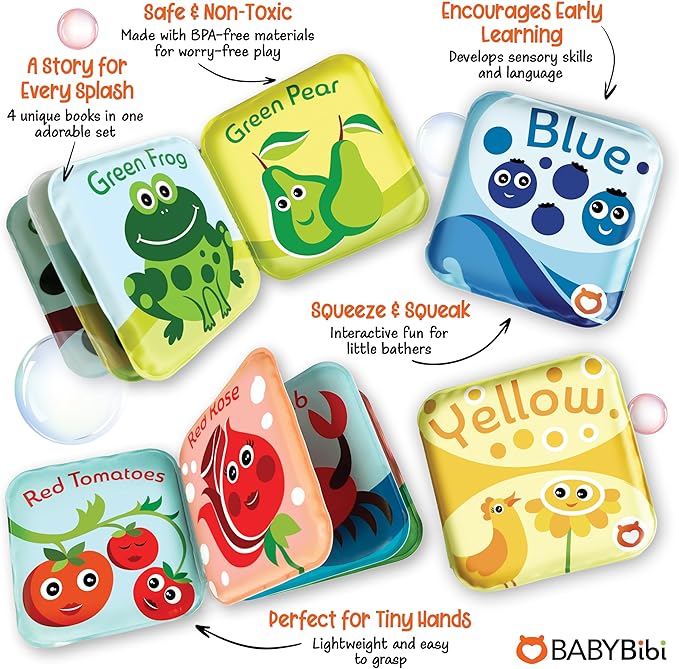 BabyBibi Floating Baby Bath Books for Baby. Kids Learning Bath Toys. Waterproof Bathtime Toys for Toddlers. Kids Educational Infant Bath Toys. (Set of 4: Color Recognition Bath Books)