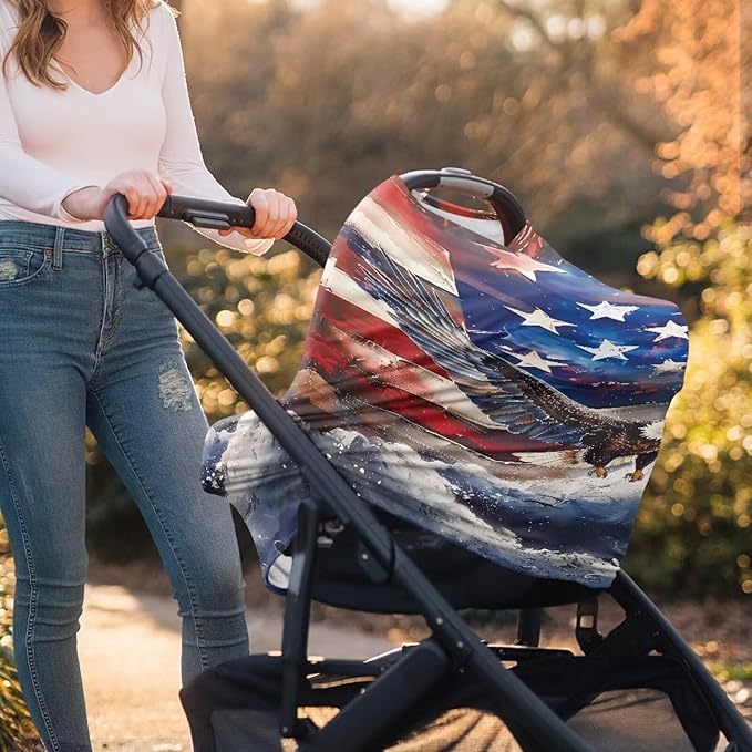 American Flag Eagle Car Seat Cover Baby,Stretchy Infant Baby Carseat Cover,Unverisal Fit Multi-use Nursing Cover for Breastfeeding Stroller Cover Boys and Girls Shower Gifts