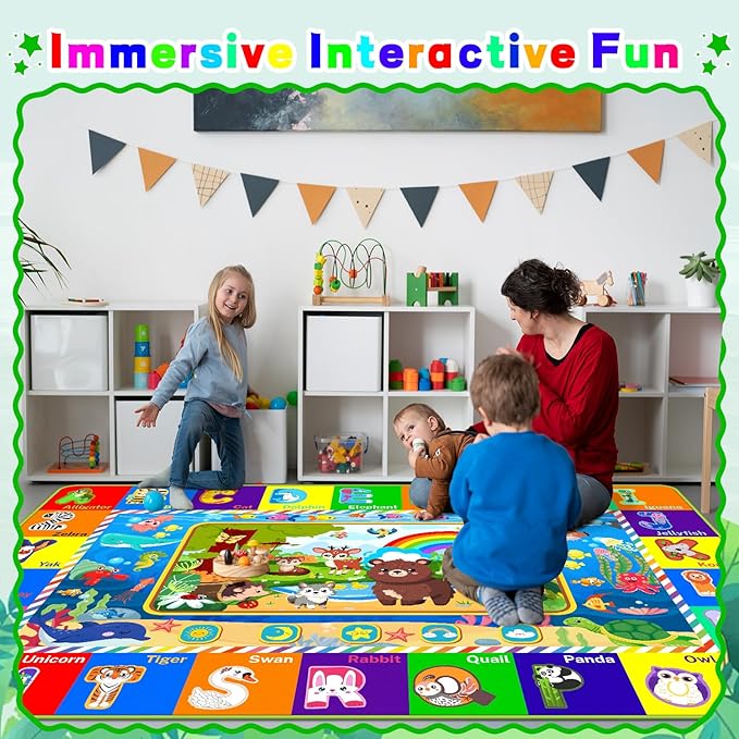 Baby Play Mat for Floor, ABC Kids Rugs for Playroom, Forest Animals Kids Play Mat for Bedroom Classroom, Educational Rug for Baby Toddler Kid (Green, 59X39.4 INCH)