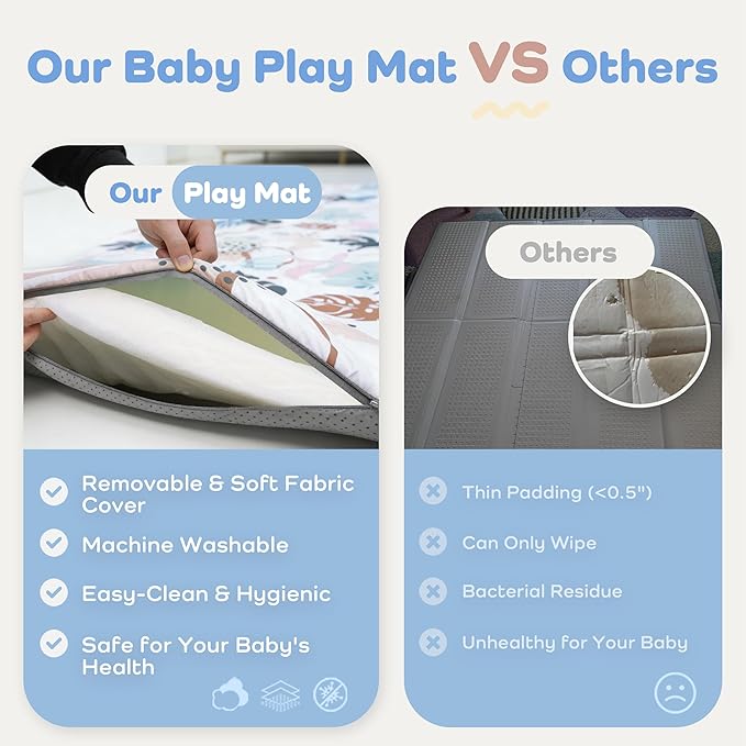 1.5" Thicker Baby Play Mat for Floor, 59x71 Removable & Machine Washable Cover Playpen Mat Softness Foam Mats, Easy-Clean Hygienic, Comfort Safety Kids Crawling (Tummy Time Leaves)