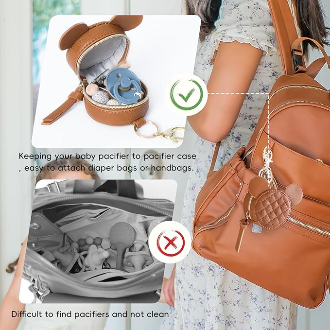 Miss Fong Pacifier Case with Clip & Cover, Holder Pod with Clasp, Holds 2 Pacifiers or Nipple Shield (Diamond Brown)