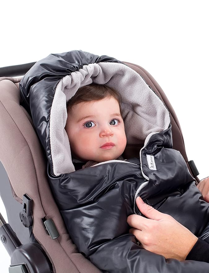 7AM Enfant Baby Car Seat - Nido Quilted Baby carier Cover, Hooded Soft Plush Lining, Stroller | (Black Quilted, Large 6-18M)