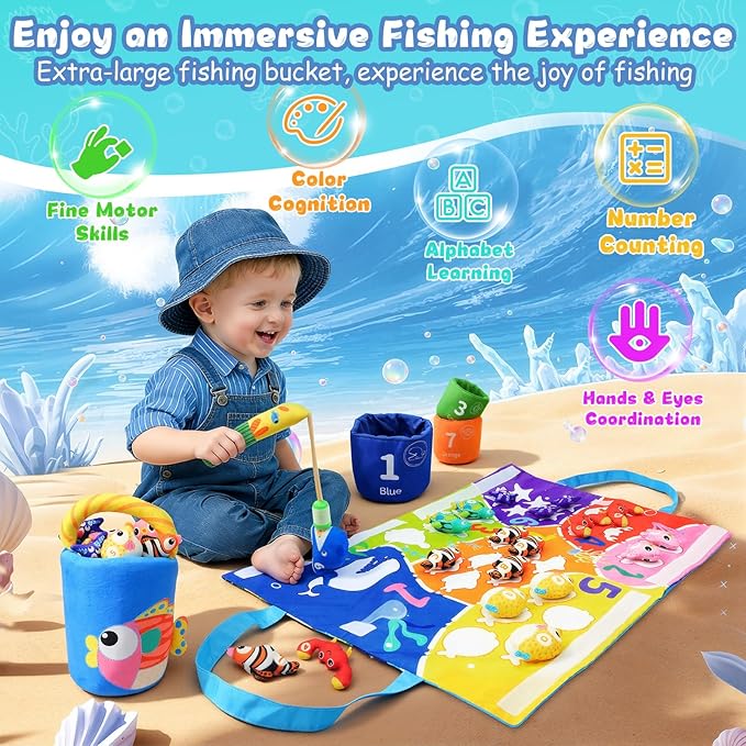 Montessori Toys for 1 Year Old, 40PCS Upgraded Fishing Game Toys for Toddlers 1-3, Educational Baby Toy for Color Sorting, Number & Alphabet Learning, Birthday Gifts for Baby Boy Girl Age 1 2 3