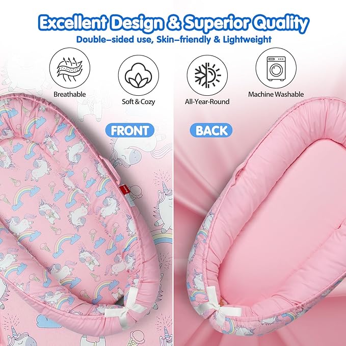 BUTOA Baby Lounger - Breathable & Soft Baby Nest, Portable and Lightweight Tummy Time Lounger for Home and Travel, Ideal Newborn Babies Essentials Baby Shower Gifts