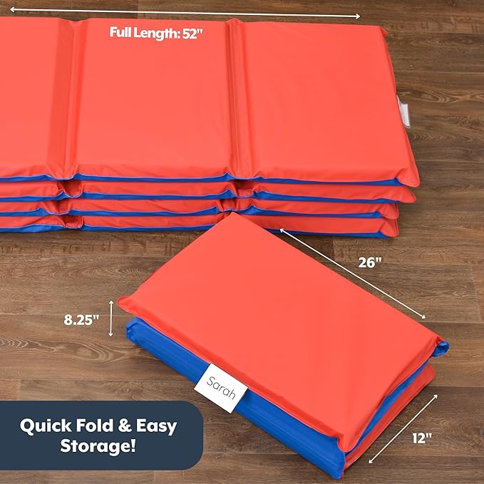 Children's Factory Nap Mats, 2 inch Thick Toddler Sleeping Mats for Preschools and Daycares, Comfortable and Soft 4 Section Folding Nap Pad
