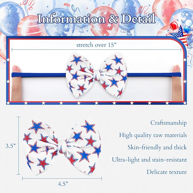 YanJie 4.5'' 4pcs 4th of July Baby Girl Bows Blue American Patriotic Headband Baby Red Hair Accessories Newborn Bows Toddler Girls Headband