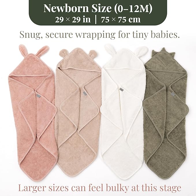 Turkish Organic Cotton Hooded Towels - Heritage Aegean Cotton, Organic Thick Bath Towels for Newborn, (Cozy Bunny, 30x30 — Newborn Size (Newborn - 12 Months) Best New Born Baby Girls Gift