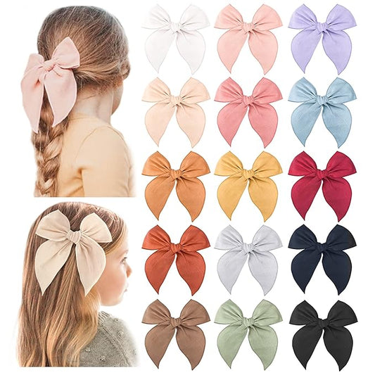 Niceye Fable Girls Hair Bows Cotton Linen Alligator Hair Clips or Little Girls Toddlers Kids Neutral Handmade Hair Accessories - 5.5” bow