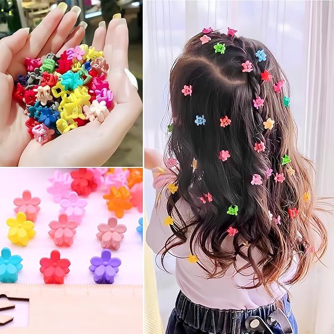 50Pcs Mini Flower Hair Clip Colorful Mini Hair Claw Baby Hair Clips Toddler Hair Clips Girls Decorative Bun Tiny hair clips, Assorted Colors (Floral)