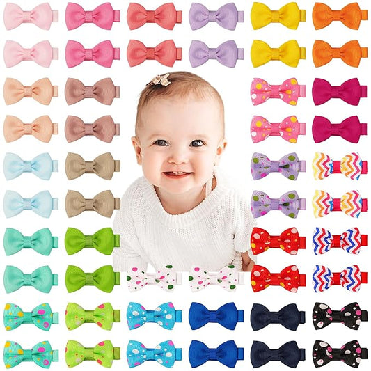 CÉLLOT Baby Hair Clips Baby Girls Fully Lined Bows Pins Tiny 1.6" Hair Bows Alligator Clips for Baby Girls Infants Toddlers Hair Accessories In Pairs