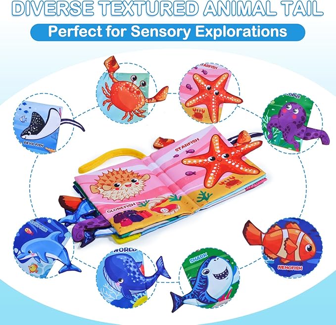 Baby Books Toys,Touch and Feel Crinkle Cloth Book for Infant Baby 0-18 Months Sensory Book for Babies,Teething Toys Tummy Time Crinkle Book for Infant Babies,Newborn Stocking Stuffers