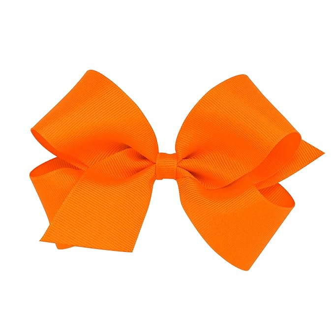 Wee Ones Girls' Classic Grosgrain Hair Bows with Plain Wrap Center, No-Slip Hair Clip, Handmade, Orange, Medium