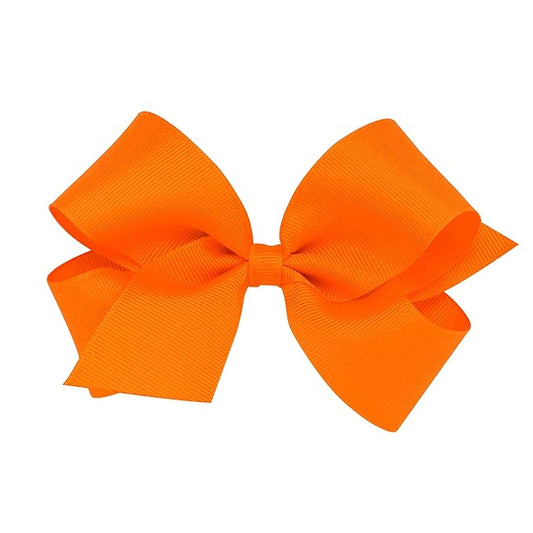 Wee Ones Girls' Classic Grosgrain Hair Bows with Plain Wrap Center, No-Slip Hair Clip, Handmade, Orange, Medium