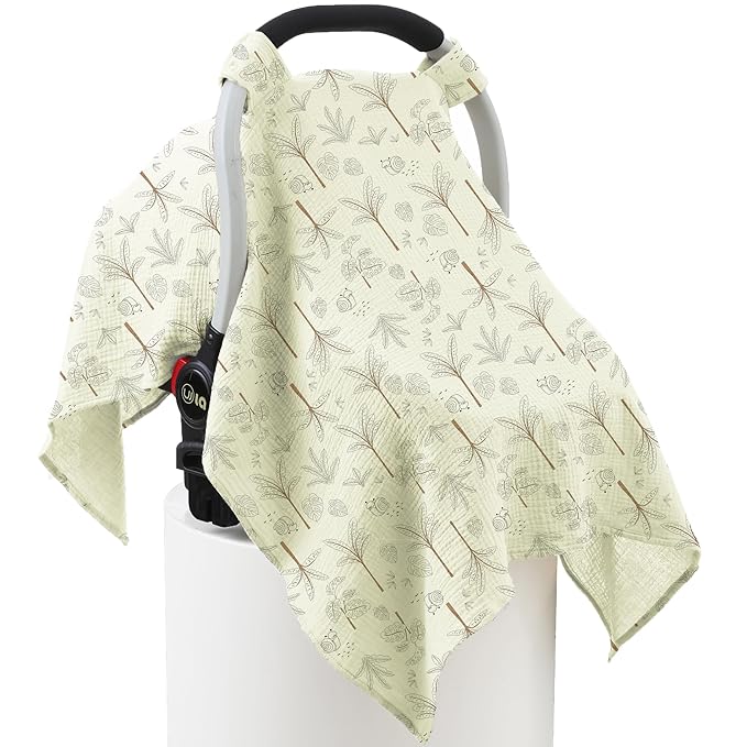 100% Muslin Cotton Car Seat Cover Baby, Carseat Canopy Cover, Universal Fit Stroller Covers for Boys and Girls (Coconut Grove)