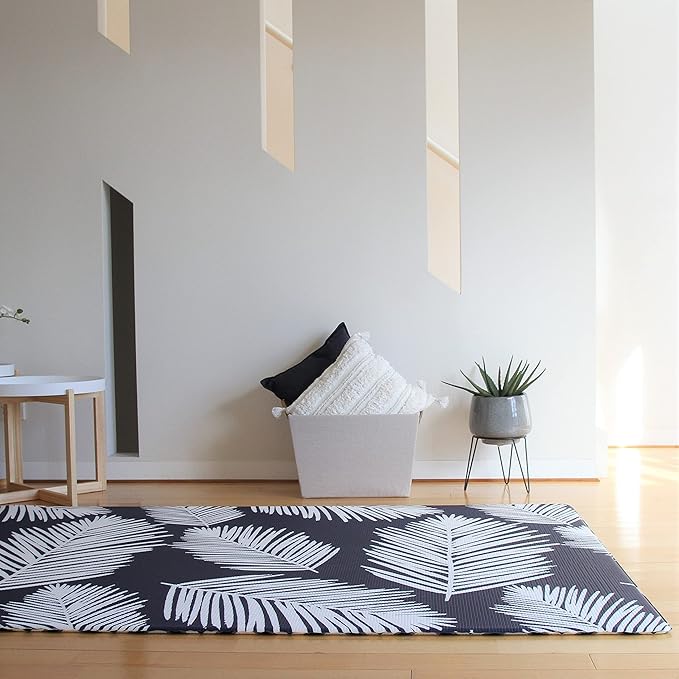 Cushmat Reversible Kids Play mat | Large | Soft, Thick, Waterproof, Easy-to-Clean, Non-Toxic, Durable, Non-Slip Play mat for Infants, Babies, Toddler, Kids & Grown-up (Palm Ocean - Black Diamonds)