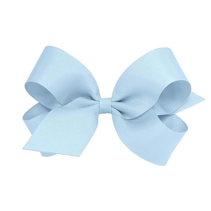 Wee Ones Girls' Classic Grosgrain Hair Bows with Plain Wrap Center, No-Slip Hair Clip, Handmade, Millennium Blue, Large