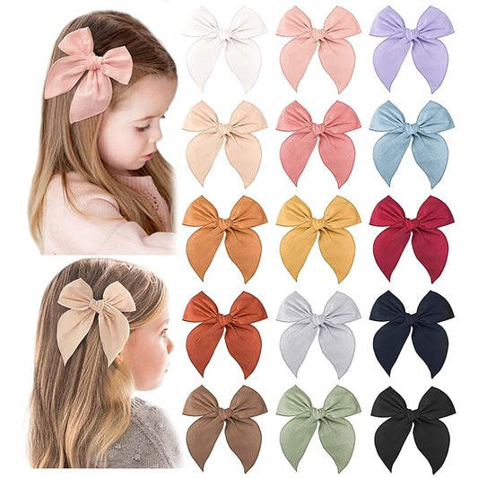 Niceye Fable Girls Hair Bows Cotton Linen Alligator Hair Clips or Little Girls Toddlers Kids Neutral Handmade Hair Accessories - 4.5” bow