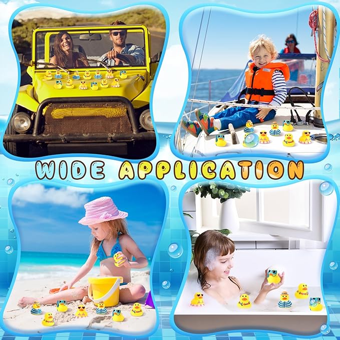 Honoson 48 Pcs Summer Beach Rubber Duckies Bulk Mini Rubber Duck Bath Toys Float Bathtub Ducky Cute Squeaky Ducky for Classroom Carnival Summer Birthday Baby Shower Party Favor (Yellow Series)
