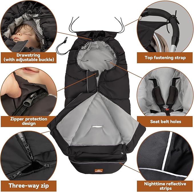 Bemece Warm Bunting Bag, Universal Winter Stroller Cover with Zip, Windproof Stroller footmuff for Baby Buggies Pushchair, Machine Washable