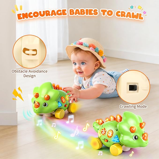 Musical Dinosaur Toys for Baby, Toddler Crawling Toys with Light & Sound, Educational Toy Birthday Gift for Infant 1 2 Year Old Boys Girls