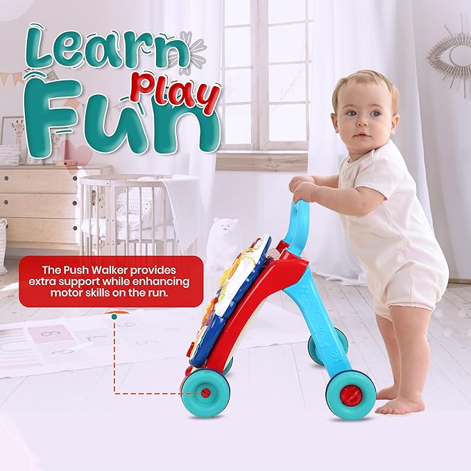 YOLAY Baby Push Walker for Baby Boy and Girl 6-12 Months, Baby Walker with Wheels Safety Knob & Weight Balancing Water Tank, Sit to Stand Detachable Early Learning Activity Center for Kids - Blue