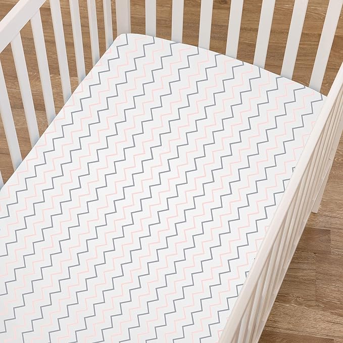 American Baby Company 100% Natural Cotton Fitted Pack and Play Sheet 39" x 27" - Soft & Breathable Pack N Play Sheet for Playpen, Playard & Mini Crib Mattress, Pink Wave, for Boys & Girls